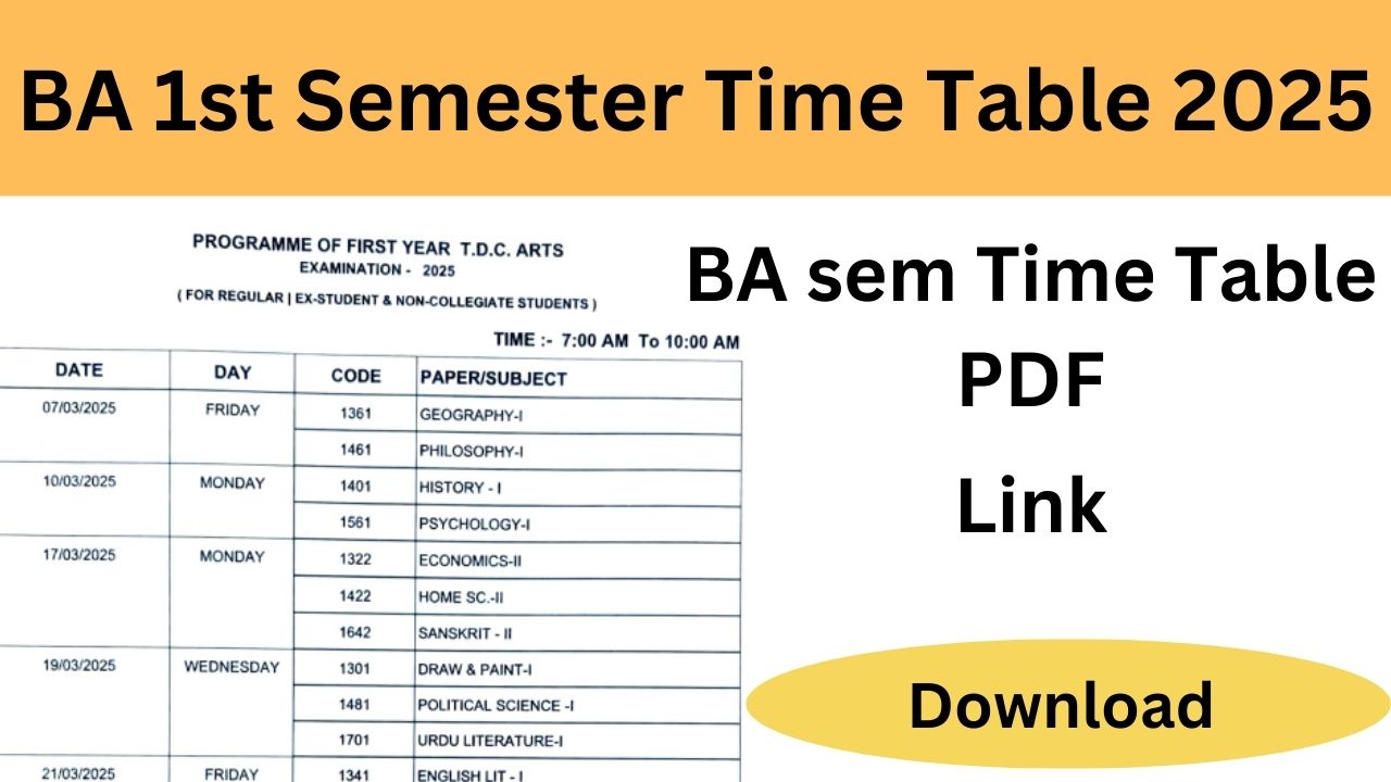 BA 1st Semester Time Table 2025 (Download)