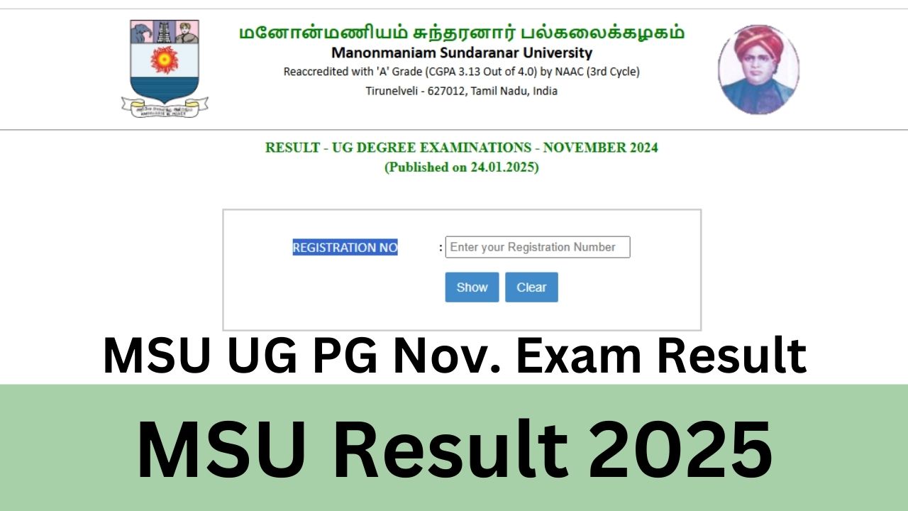 MSU Result 2025 (PDF) www.msuniv.ac.in UG Result 2025