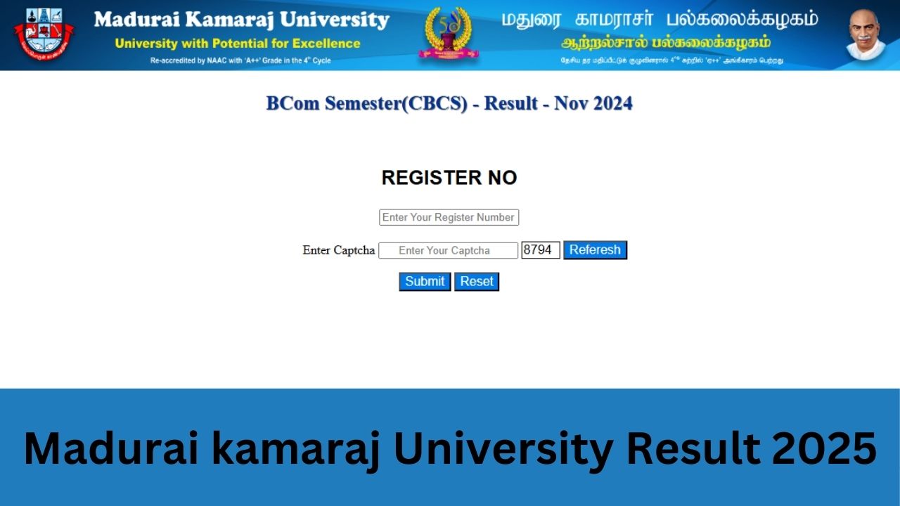 Madurai kamaraj University Result 2025 : www.mkuniversity.ac.in result 2025