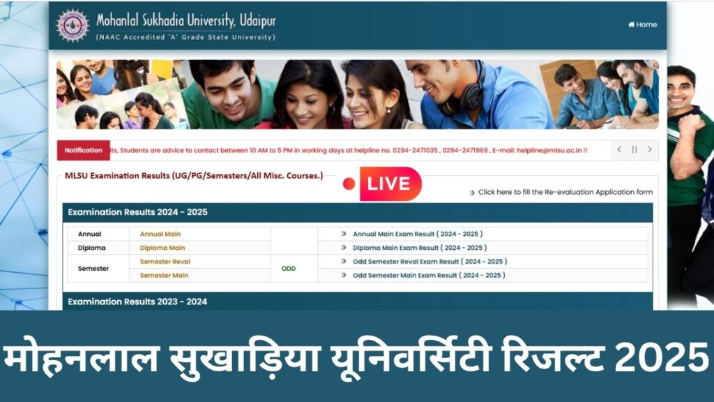 मोहनलाल सुखाड़िया यूनिवर्सिटी रिजल्ट 2025