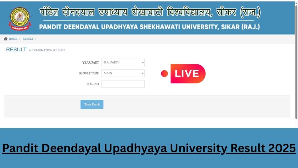 Pandit Deendayal Upadhyaya University Result 2025