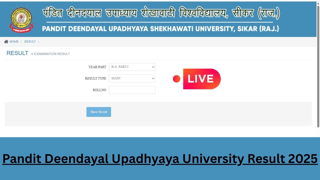 Pandit Deendayal Upadhyaya University Result 2025