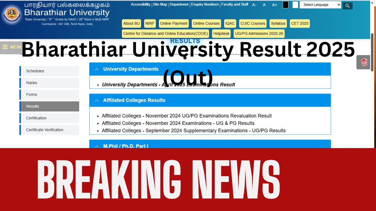 Bharathiar University Result 2025
