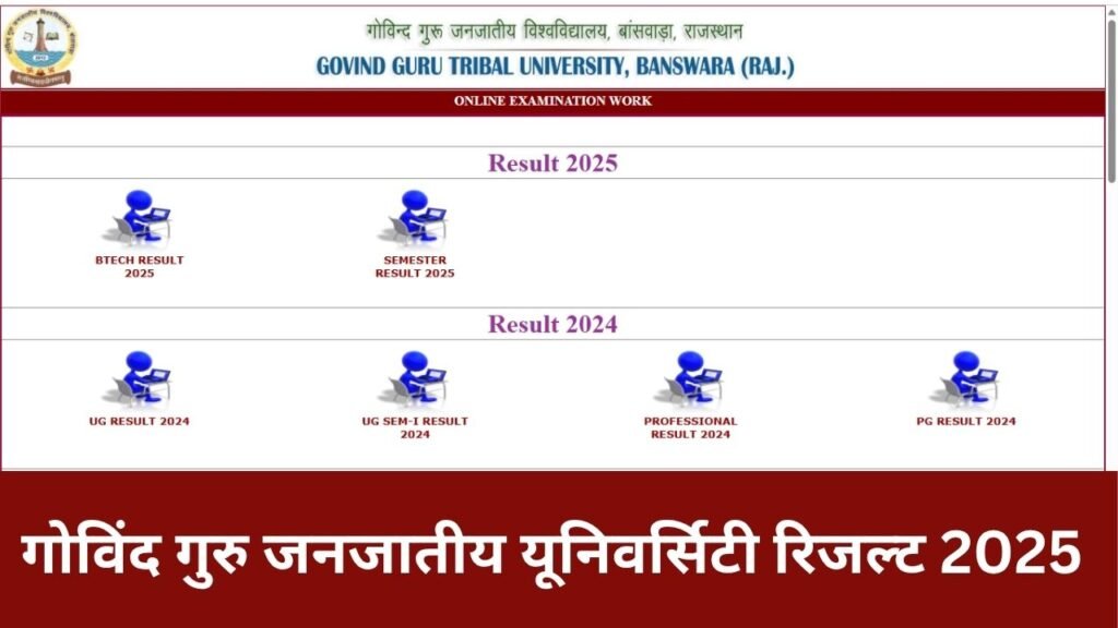 गोविंद गुरु जनजातीय यूनिवर्सिटी रिजल्ट 2025