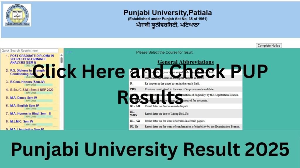 Punjabi University Result 2025 (PUP): Click Here and Check PUP Results